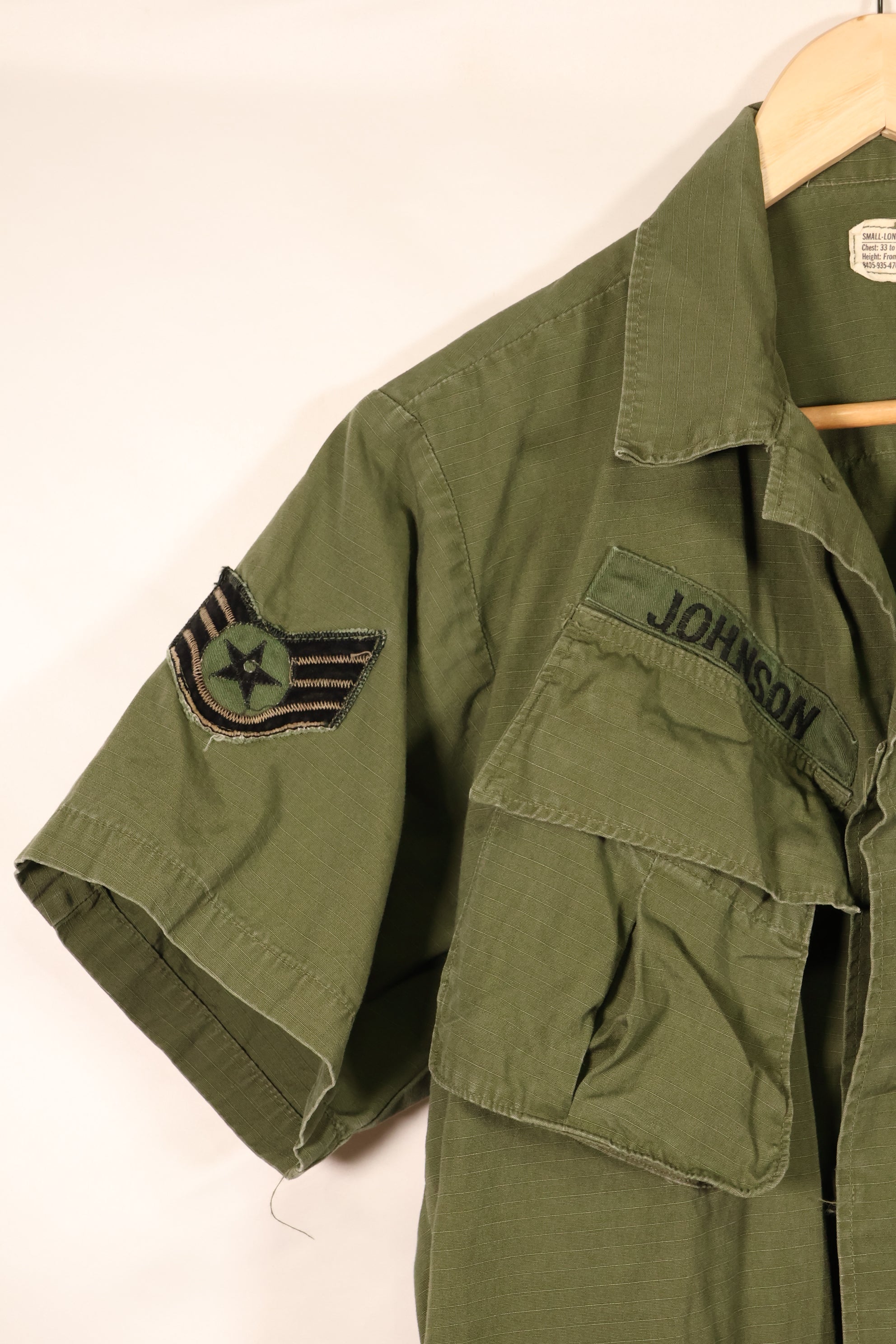 1969年契約　S-L　テイラー跡あり　4th Model ジャングルファティーグ　ジャケット　USAF　半袖カスタム　中古品