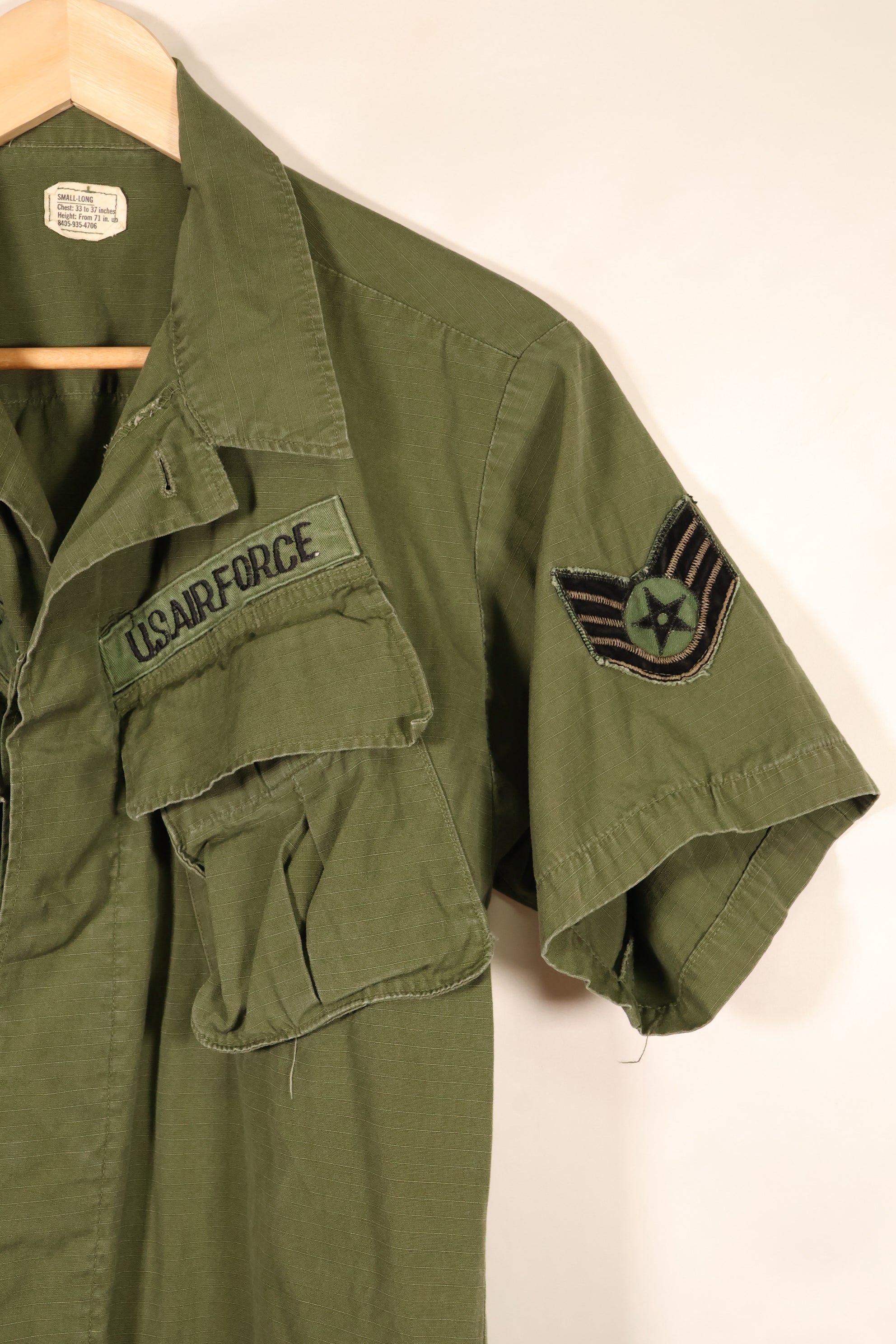 1969年契約　S-L　テイラー跡あり　4th Model ジャングルファティーグ　ジャケット　USAF　半袖カスタム　中古品