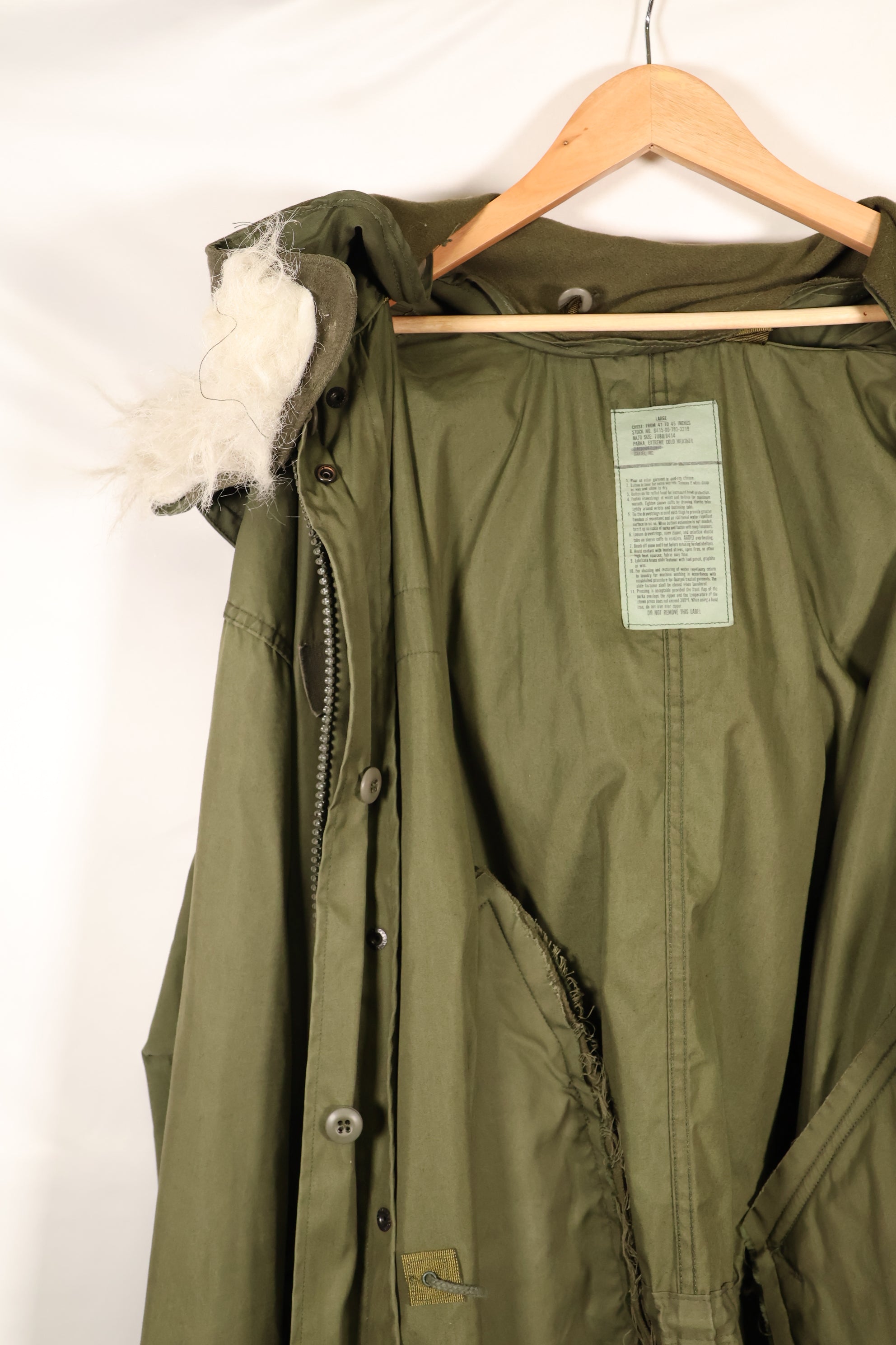 1980年代ロット　LARGE　樹脂ジッパー　M65　フィールドジャケット　ライナーなし　フード付き　ほぼ未使用品