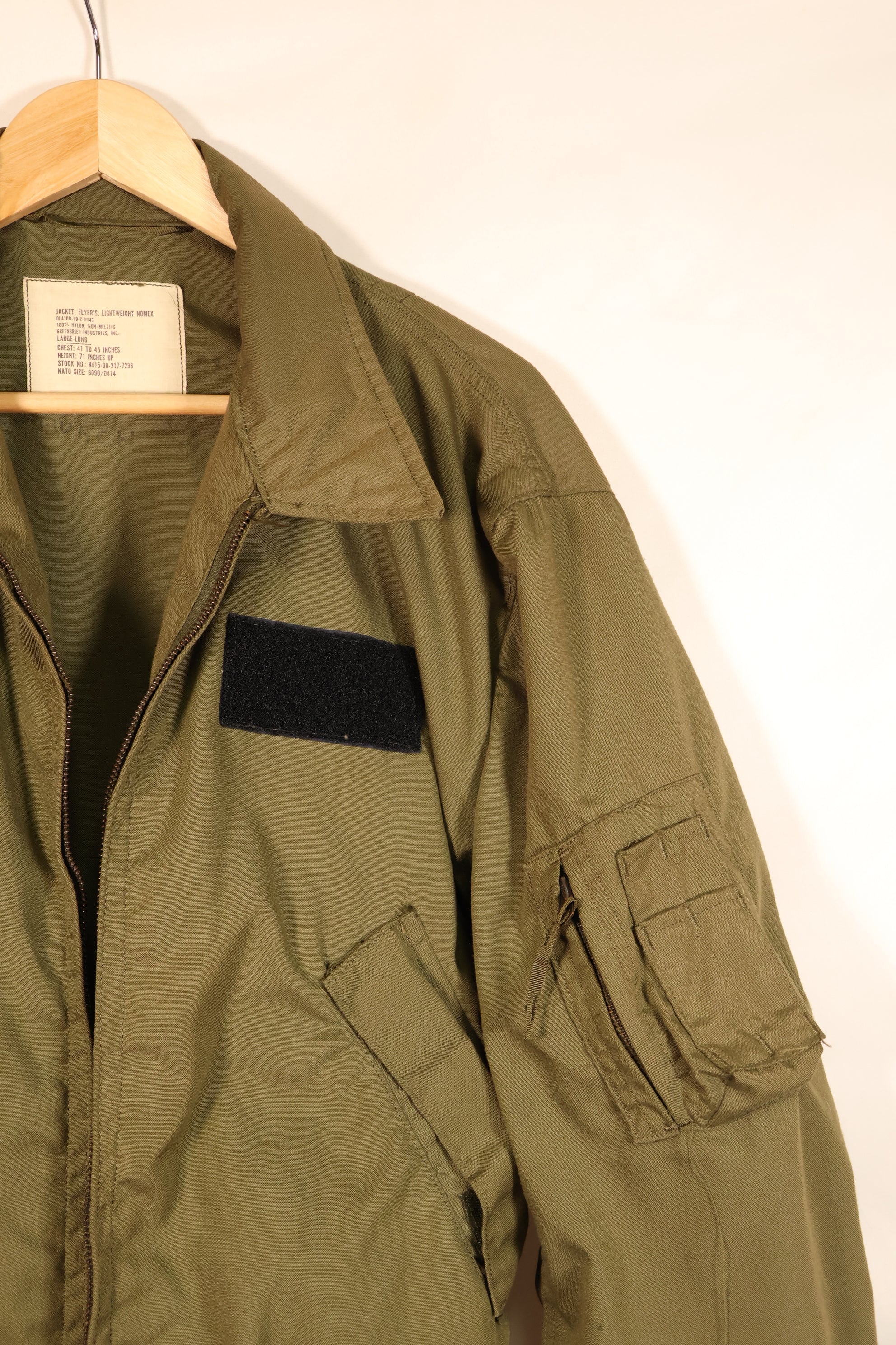 1979年契約　L-L　NOMEX　アメリカ陸軍　パイロット　ライトウェイトジャケット　フライト　ジッパー破損あり　中古品