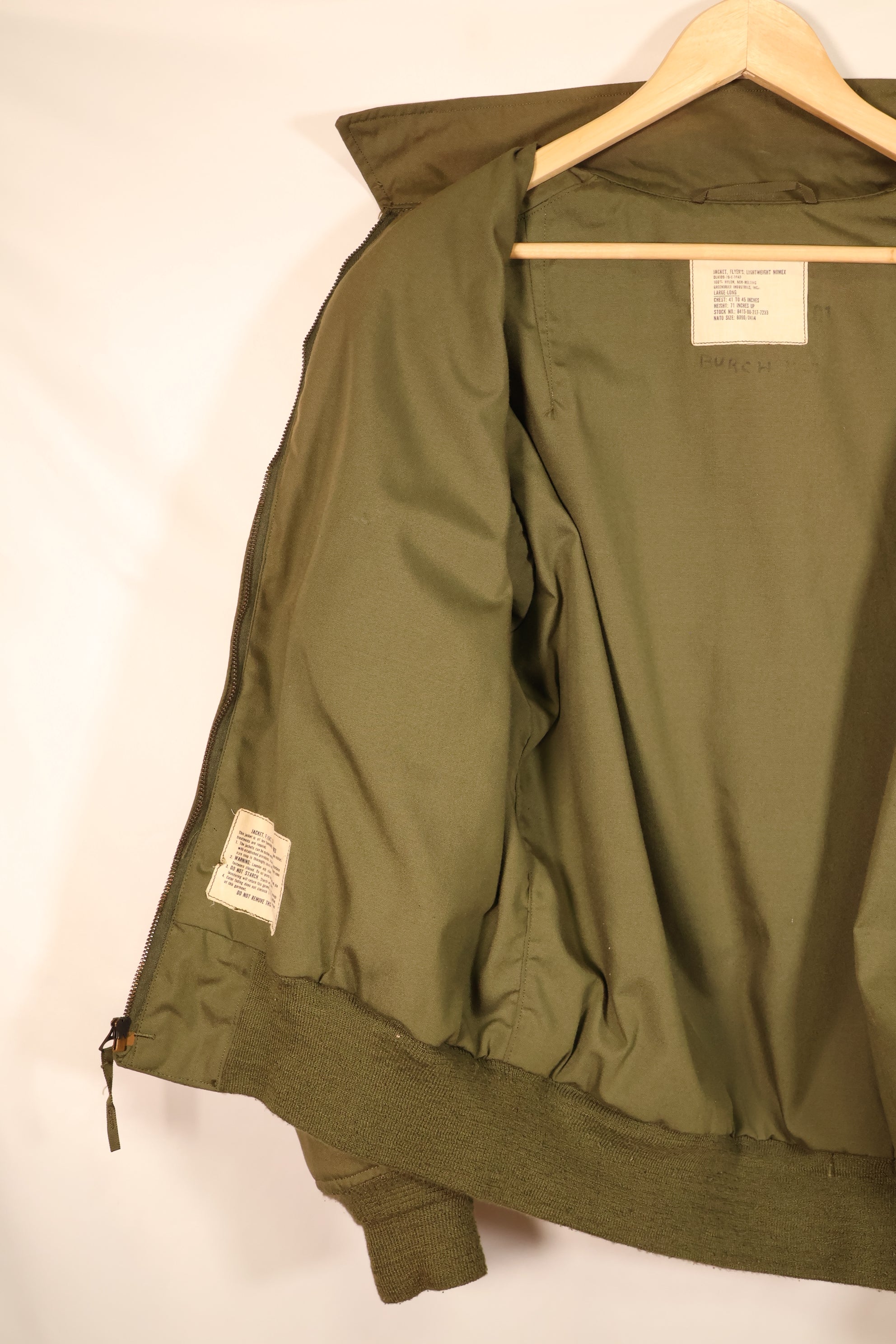 1979年契約　L-L　NOMEX　アメリカ陸軍　パイロット　ライトウェイトジャケット　フライト　ジッパー破損あり　中古品