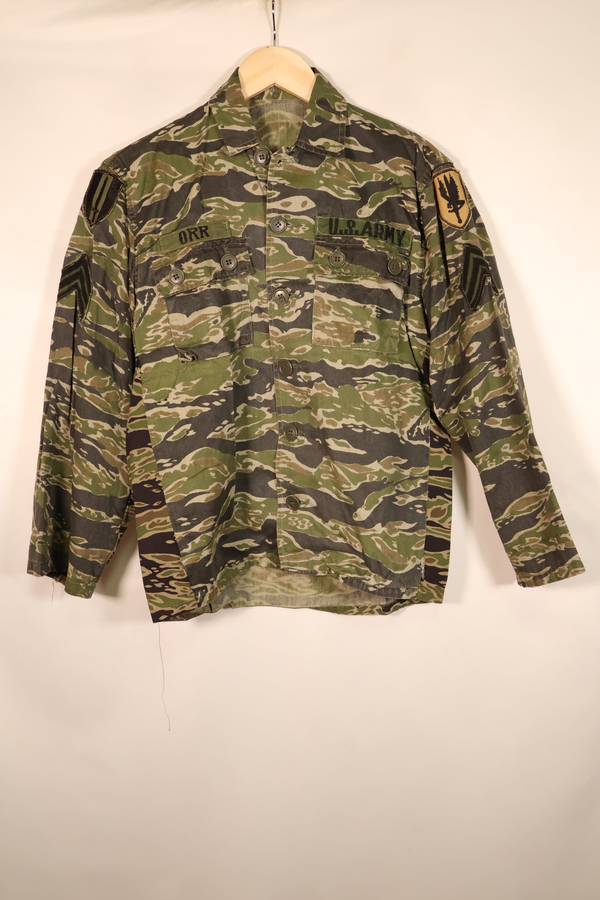 1960年代　S　タイガーストライプ　シャツ　CIDGパターン　初付けパッチ付き　中古品
