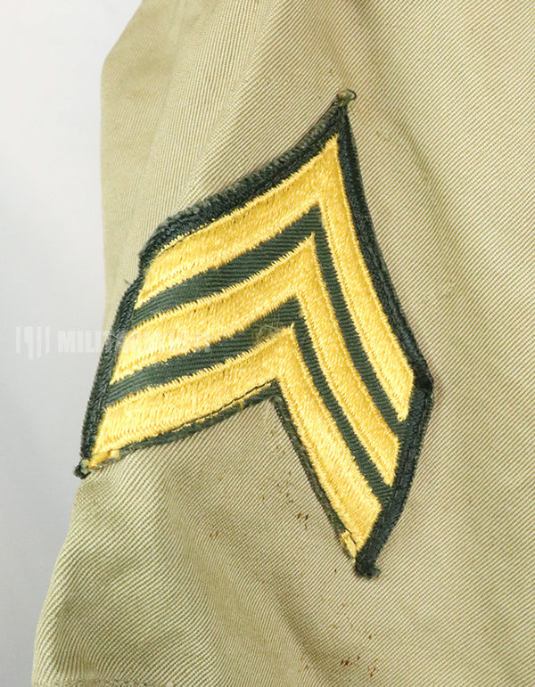 実物　アメリカ陸軍　コットンカーキシャツ　サービスシャツ　階級章　パッチ付き 1st Signal Bde