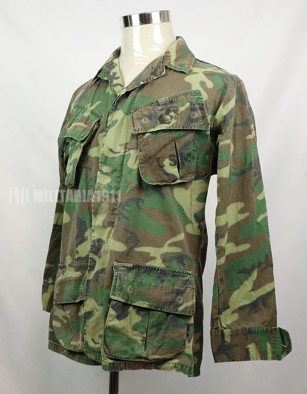 実物　アメリカ軍 USMC　製造年不明　ERDL　ジャングルファティーグジャケット 使用感あり　中古品 グリーンリーフ